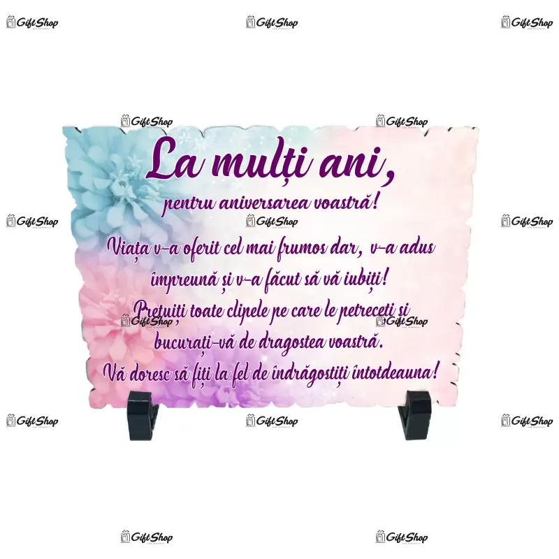 La multi ani pentru aniversarea voastra, placheta cu mesaj, model a